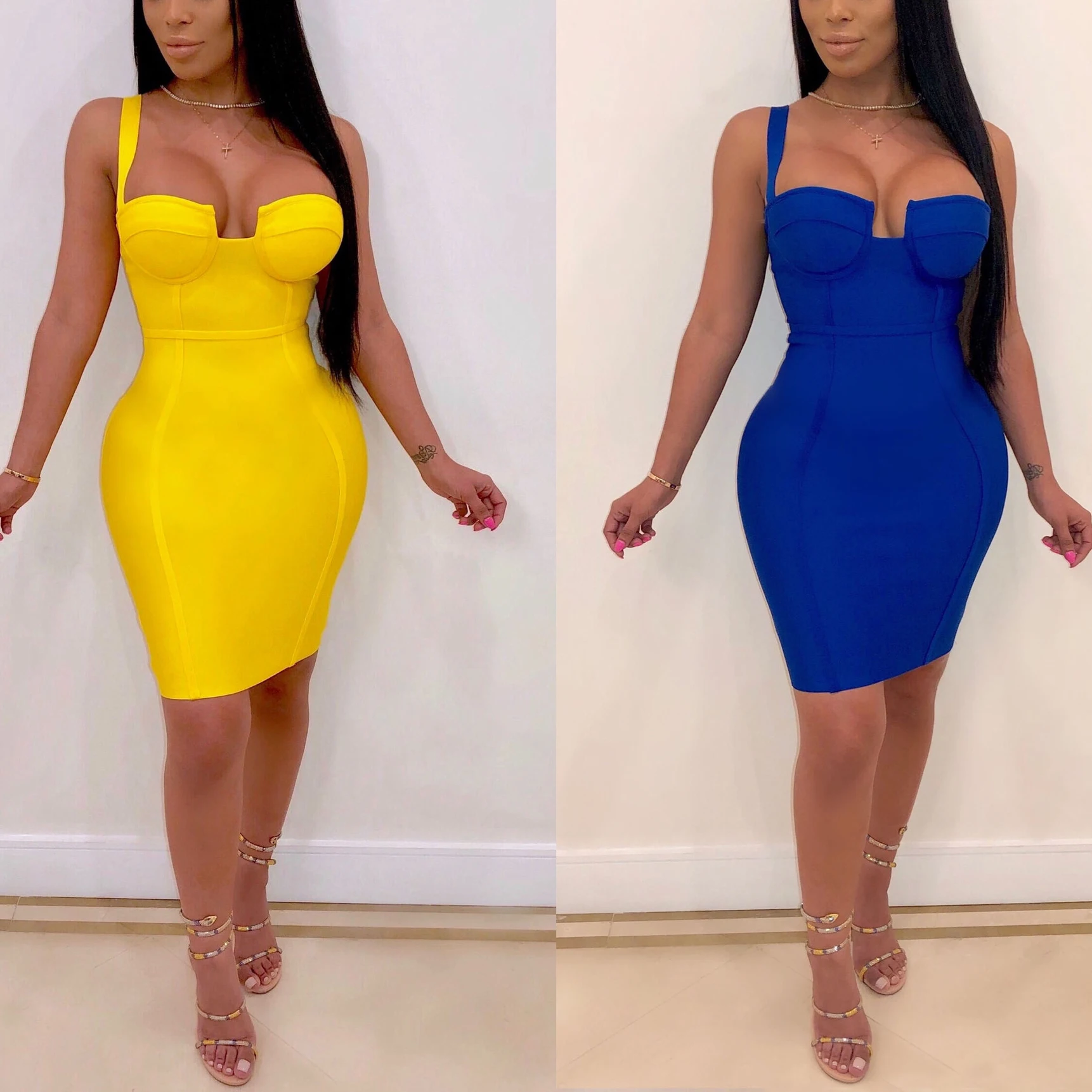 

FS2029D Hot sale sleeveless dresses Ladies Fashion solid colors dress