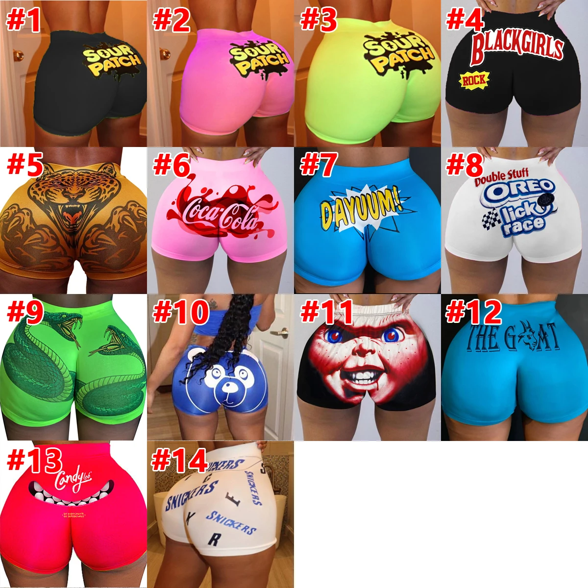 

women's shorts with pattern Custom Summer Quality Stretch Booty Candy Snack Shorts Vendor Bulk