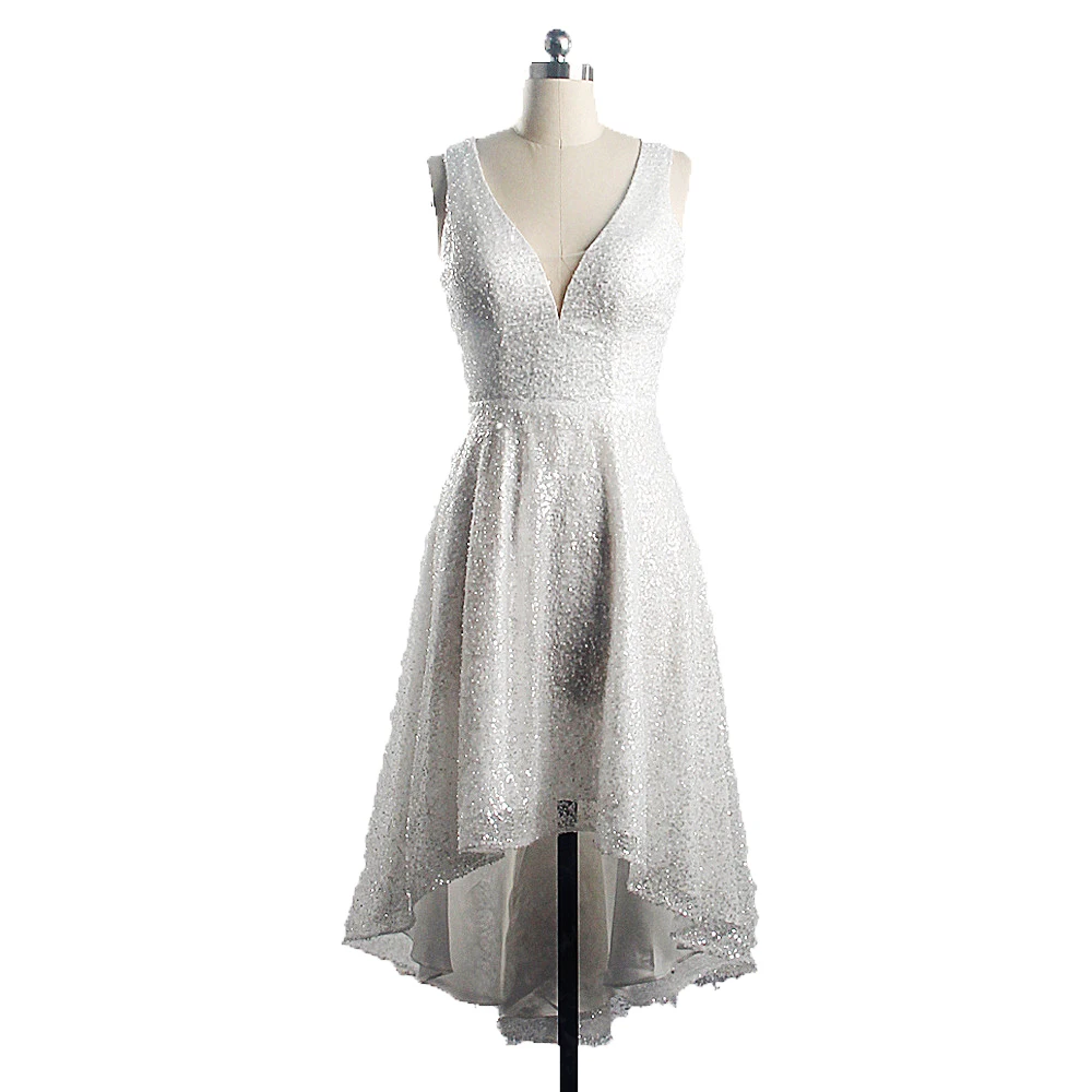 

RSW1635 V Neckline Beaded Lace High-Low Short Beach Civil Wedding Dress, Customer made