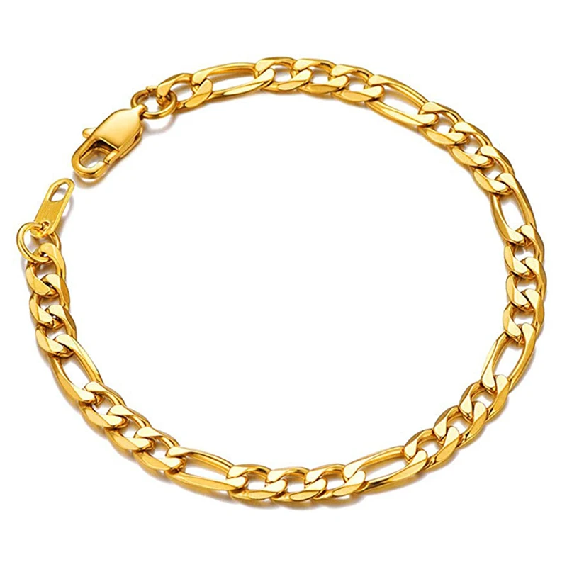 

2020 Italian Figaro Link Chain Bracelets 18K Gold Plated 316L Stainless Steel Chain Bracelets Fashion Jewelry