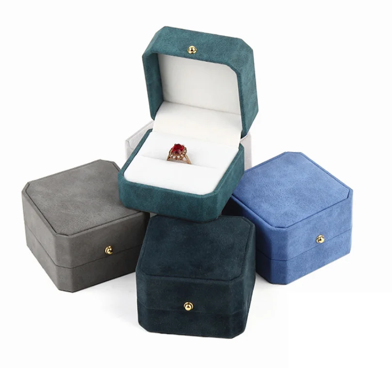 

Romantic Sweet Luxury Small PU Velvet Engagement Octagonal Wedding Custom Jewelry Boxes Ring Box, Navy blue/gray/cyan