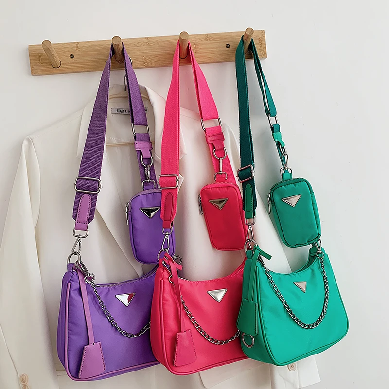 

Popular 2021 Trending Nylon Purses and Handbags with Triangle Label Fashion Ladies Shoulder Sling Bag Crossbody Bags for Women