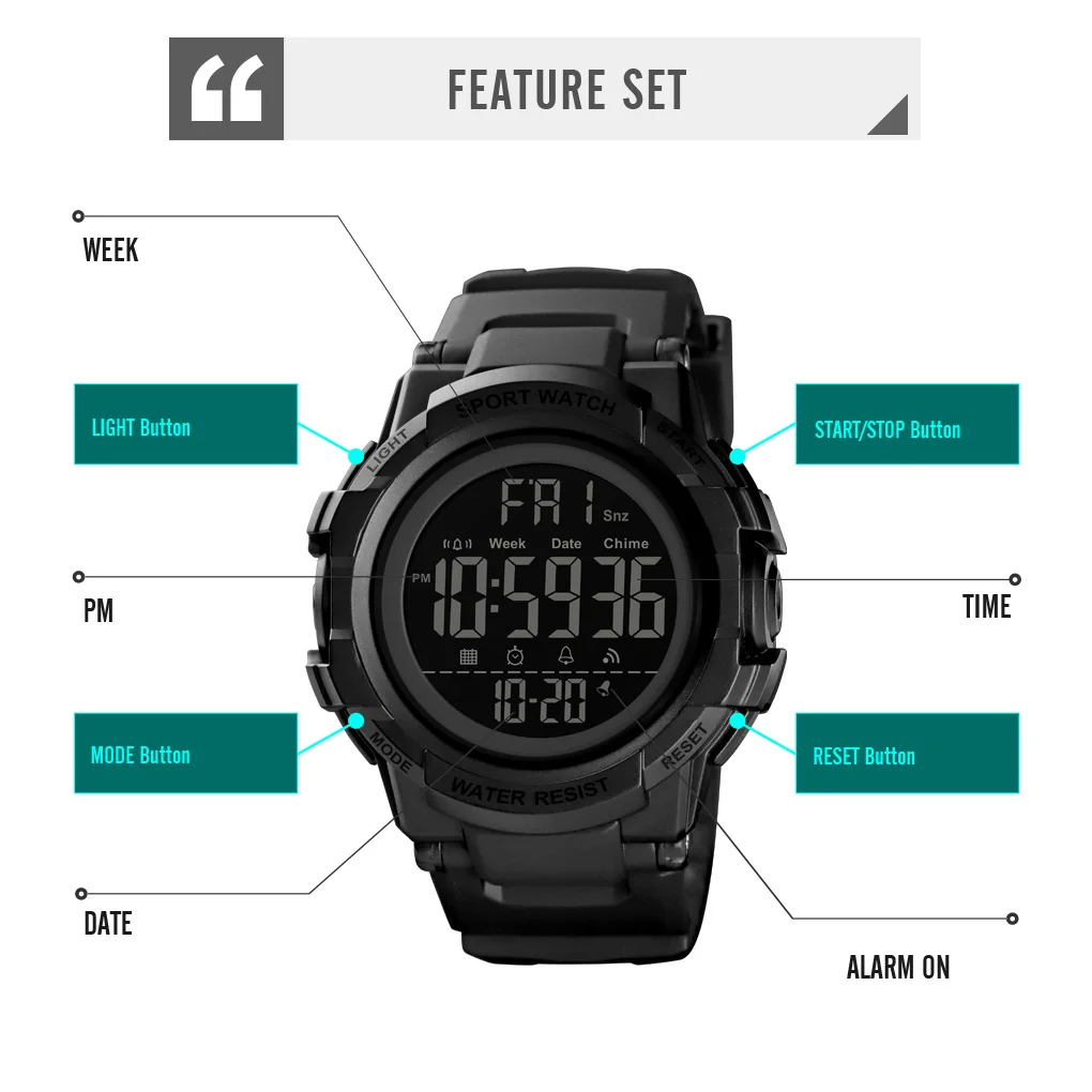 Skmei 1568 Fashion Dual Time Digital Watch Casual 50m Waterproof Sport ...