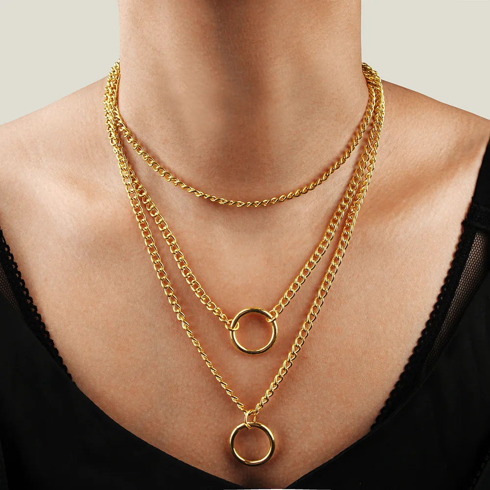 

Fashion Style Gold Chain Choker Necklace Hollow Round Pendant Necklace For Women Girls, As picture show