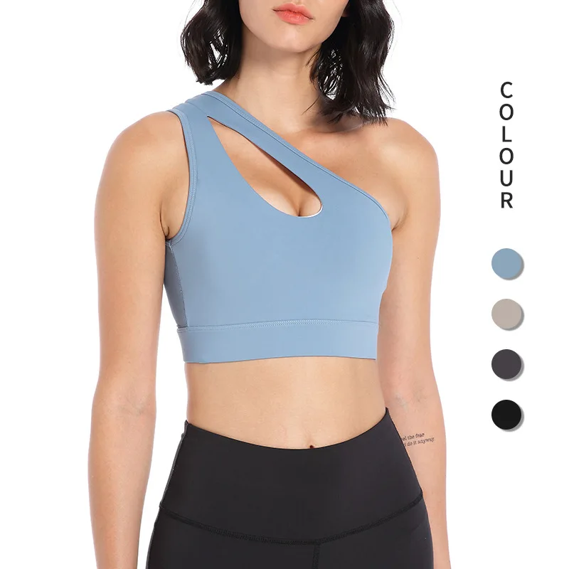 

One Shoulder Sports Bra for Women One Strap Sports Bra Removable Padded Sexy Bra with Hollow Out Design