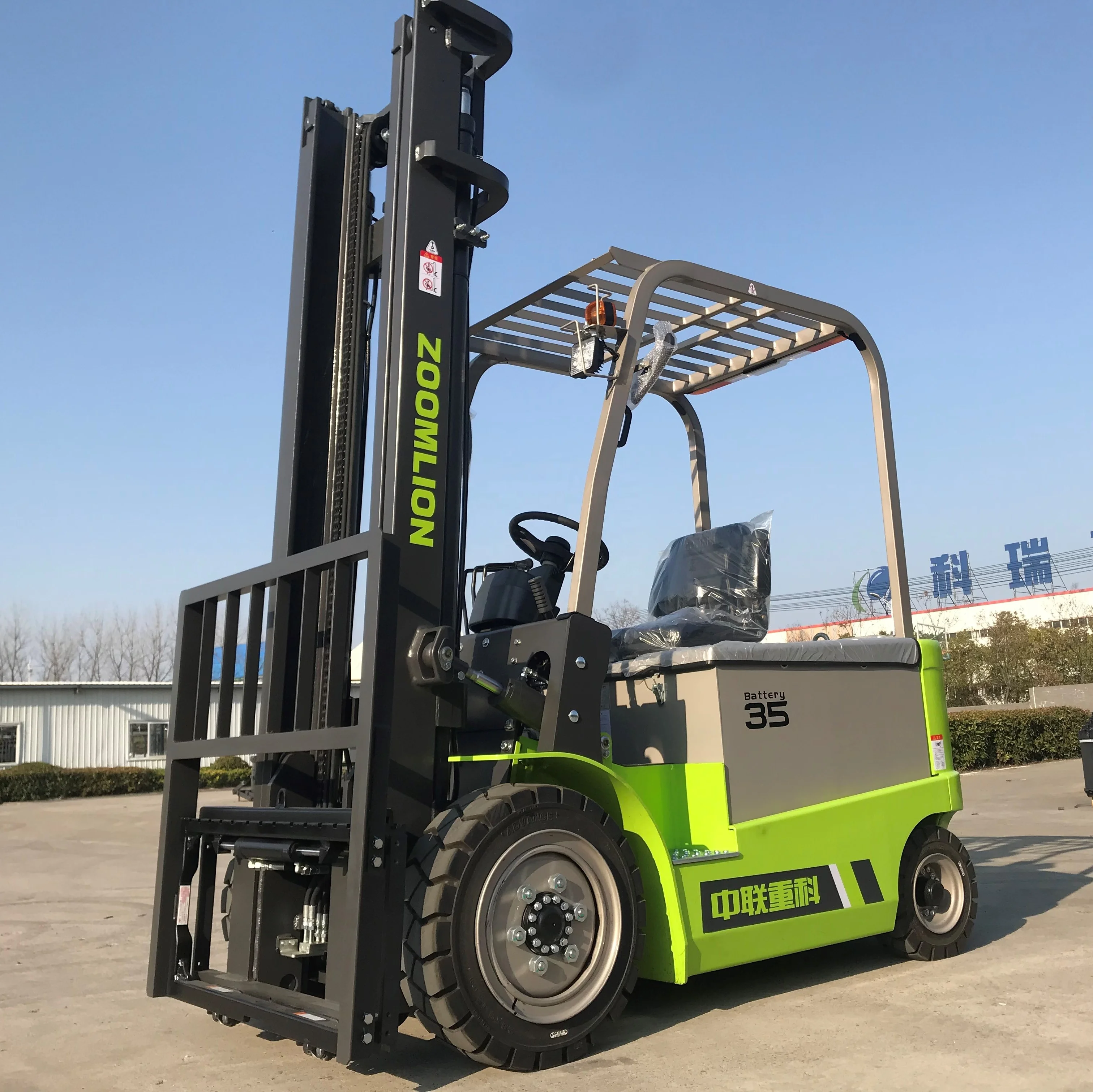 zoomlion 工厂电动叉车 fb35 3.5 吨电池叉提升双工 3.5米桅杆