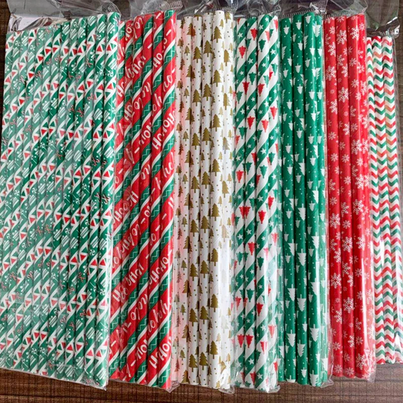 

Eco-friendly Christmas Paper Drinking Straws Disposable Bar Party Paper Straws Biodegradable