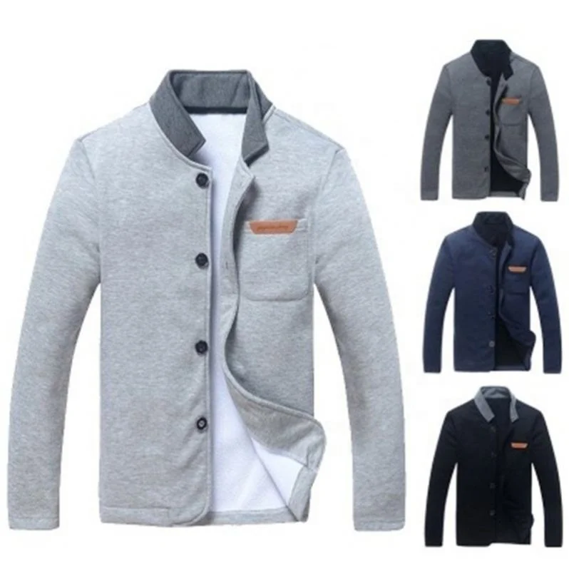 

Spring Autumn Fashion Casual Men's Jacket Slim Single Buckle Solid Color Long Sleeve Sweater, Gray/black/navy blue/dark gray