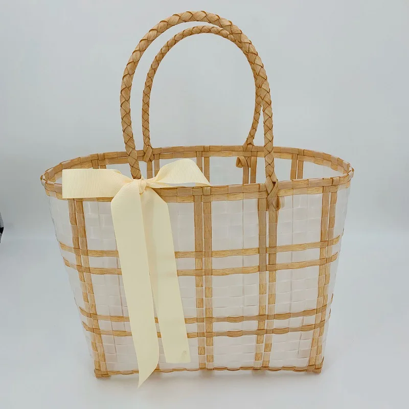 

Small waterproof portable beach bag new transparent plastic woven bag