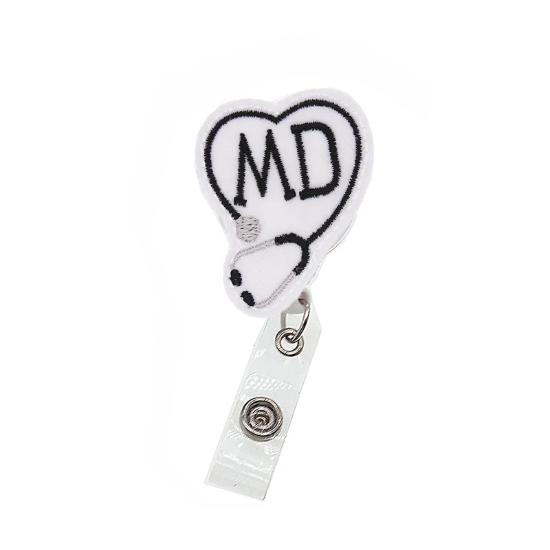 New Style Medical Felt Retractable ID Badge Reel For Nurse Accessories, White color