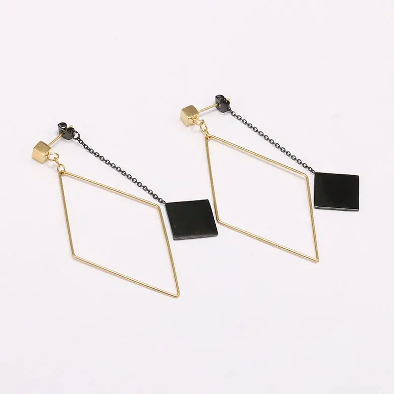 

Simple Design Gold Plated Hollow Rhombus Shaped Stainless Steel Pendant Earrings