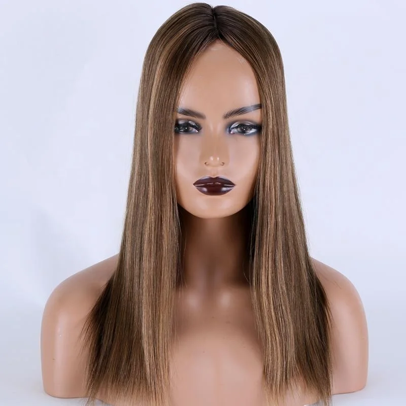 

Wholesale Brown Balayage 100% European Human Virgin Hair 7*8 Inch Silk Base jewishTopper for Women Toupees