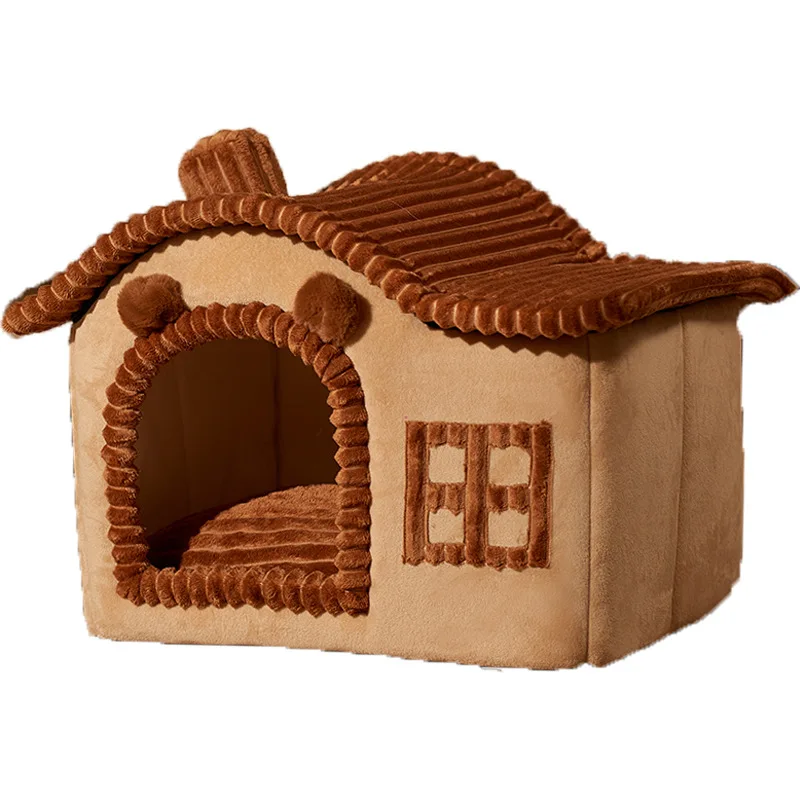 

Hot sale lovely soft warm pet nest washable cat house enclosed durable cute House shape cat bed tent