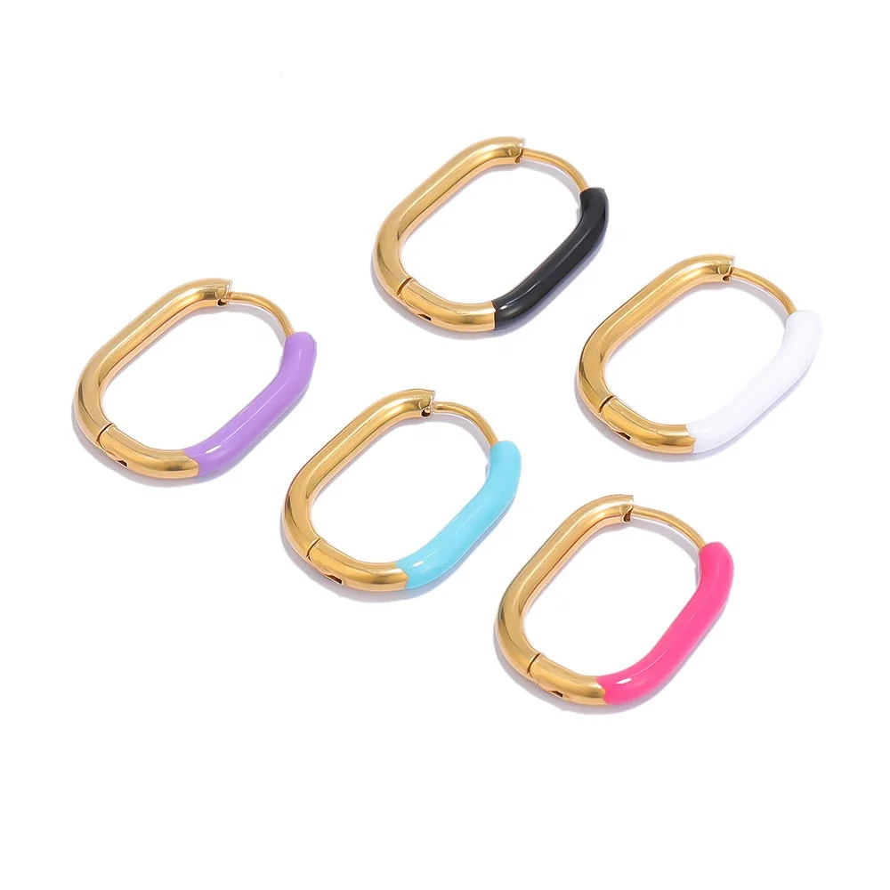 Wholesale Enamel Rectangle Hoop Earrings Gold Color Small Hoop Earrings for Women Fashion Jewelry Accessories