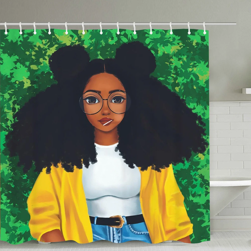 
2019 Amazon Top Seller Africa Black Girl Magic African American Print Premium Fabric Shower Curtain 71*71 inch 