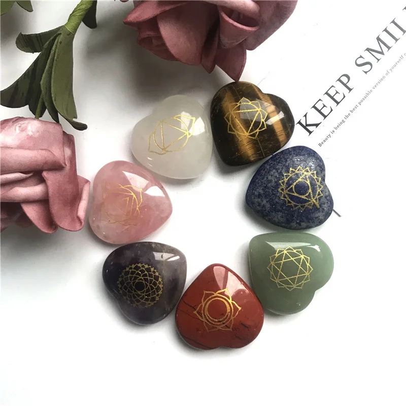 

Natural Seven Chakra Heart Stone 7 Colors Set Yoga Chakras Reiki Healing Crystal Stones Polished Lucky Gift