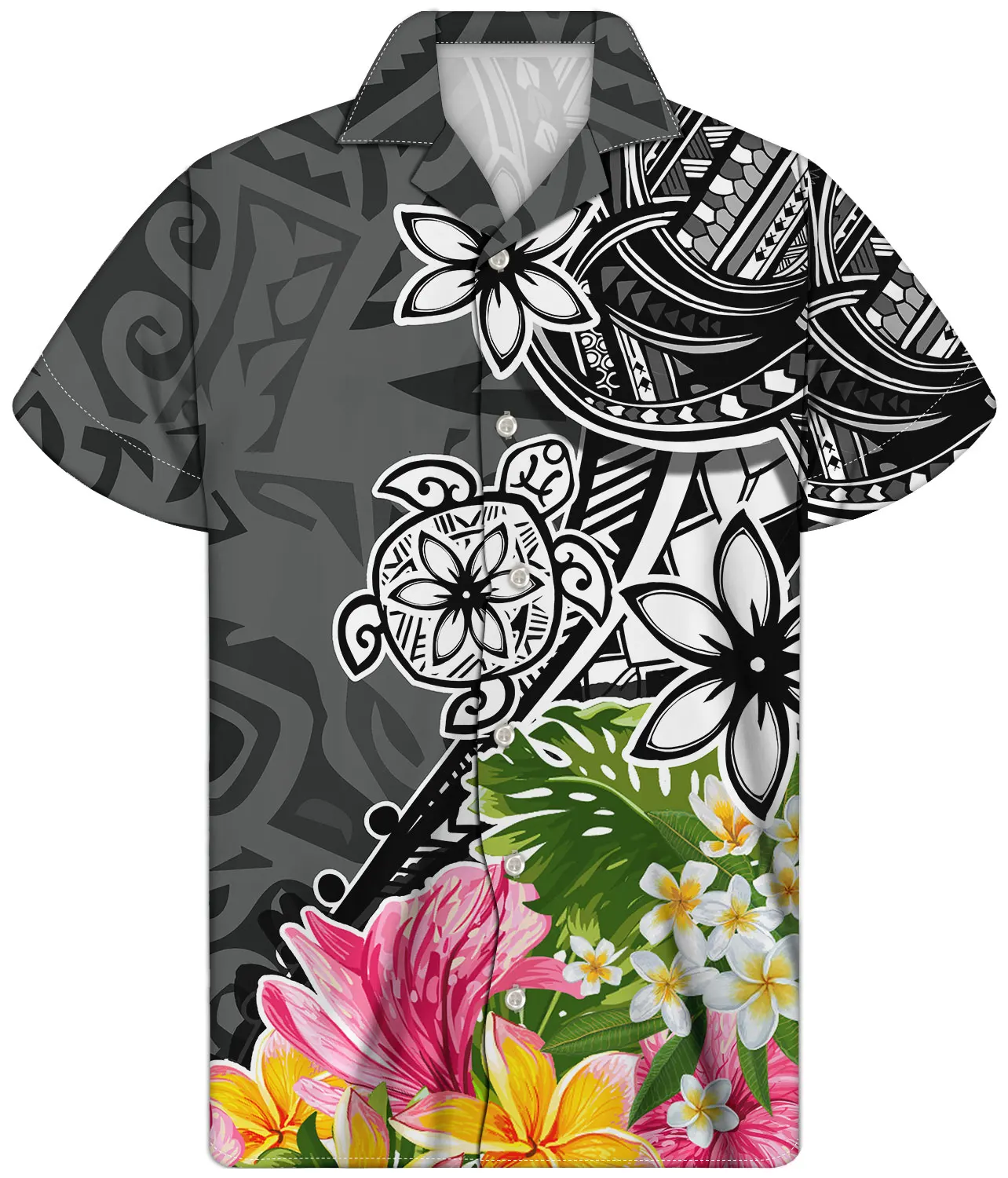 

1 MOQ Plus Size Custom Made Beach Shirts Men Polynesian tribe Style Hawaiian Holiday Loose Casual Button Down Short Sleeve Shirt