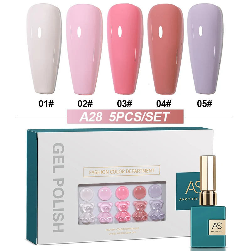 

AS 5 Colors Jelly Transparent Gel Nail Polish Nude Pink Colour UV Soak Off Gel Varnish Jade Nail Art Gel Lacquer 15ml