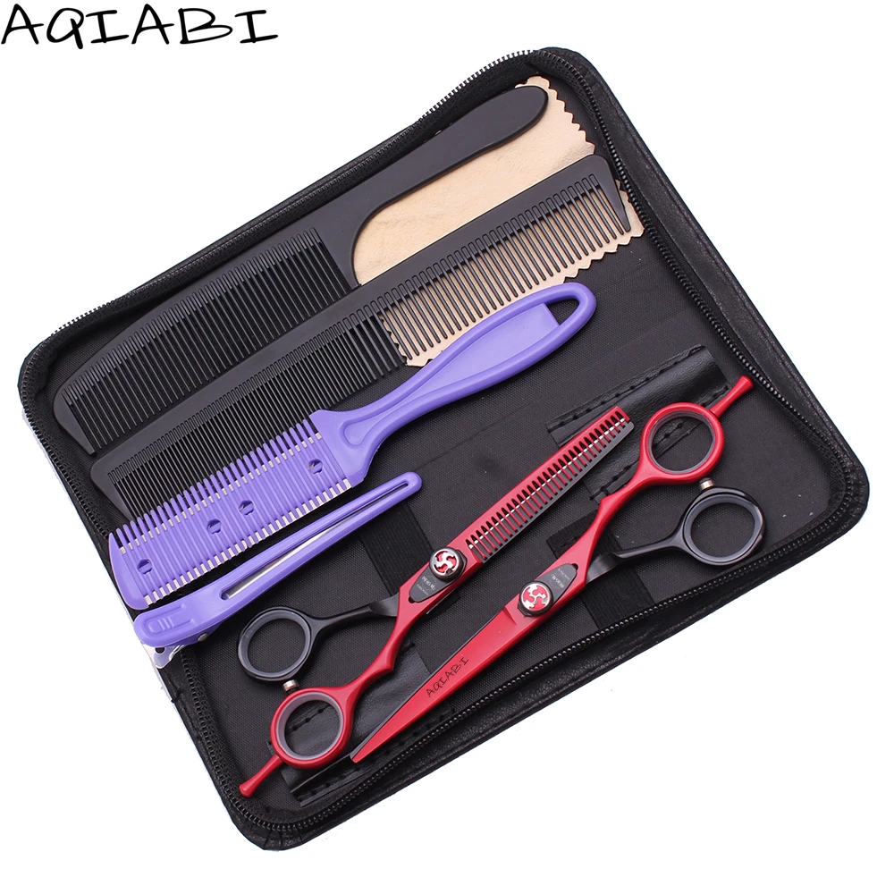 

Professional Scissors 5.5" 6'' AQIABI 440C Purple Cutting Scissors Thinning Shears Hairdresser Set A1018