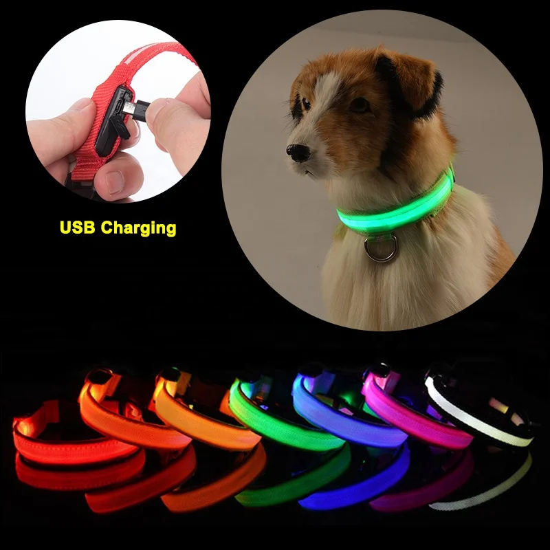 

New Product Glow In The Dark Luminous Premium Adjustable Usb Rechargeable Light Up Led Dog Collar, Blue/red/green/pink/yellow/orange/customized