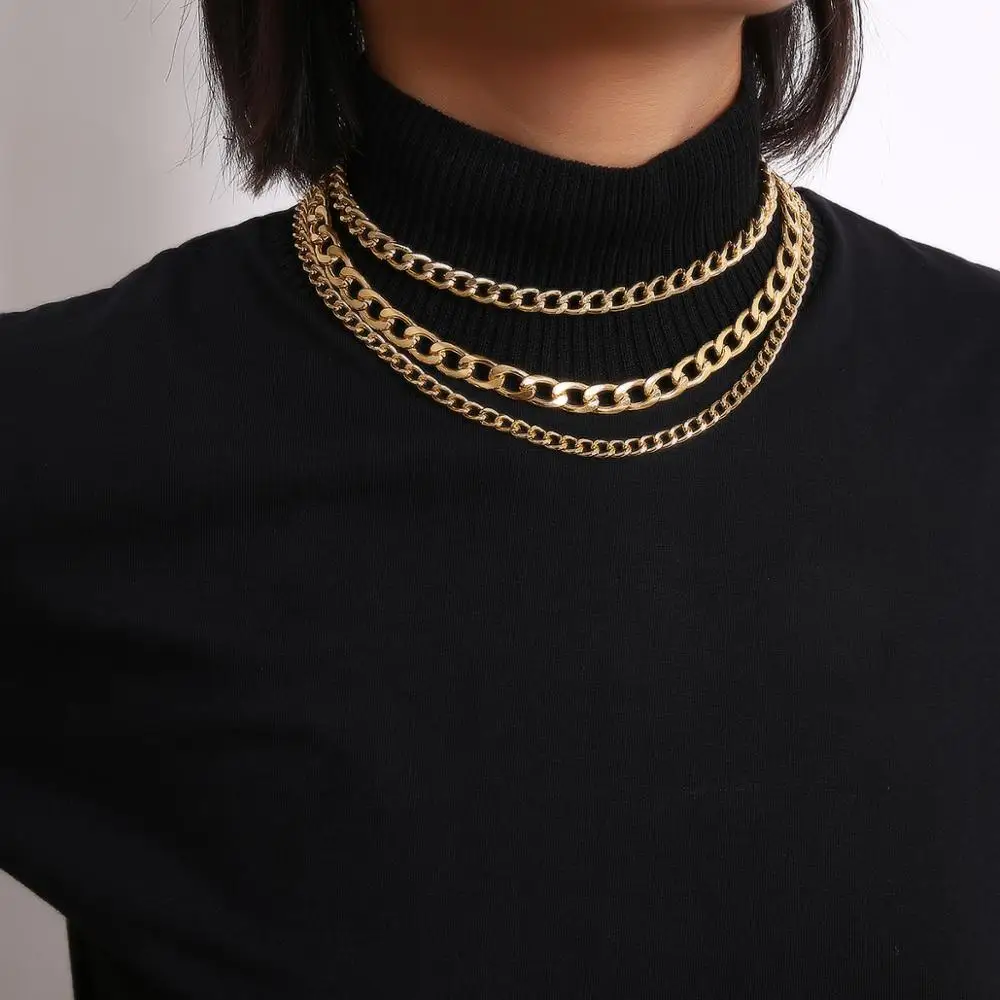 

SHIXIN Three layer Minimalist Necklace Curb Cuban Link Chain Choker Necklace for Women Jewelry Collier Femme Accessories