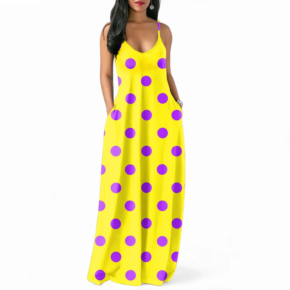 

Oem Sukienka Halter Beach Dresses Summer Bohemian Polka Dot Women Vestido Long Maxi Vetements Suspender Dresses Women Sexy