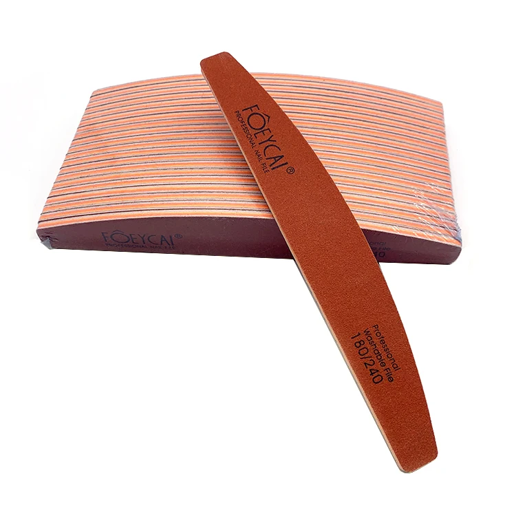 

Custom printed logo hand foot care nail files plastic emery board Double Sandpaper half moon 100180 washable, Orange