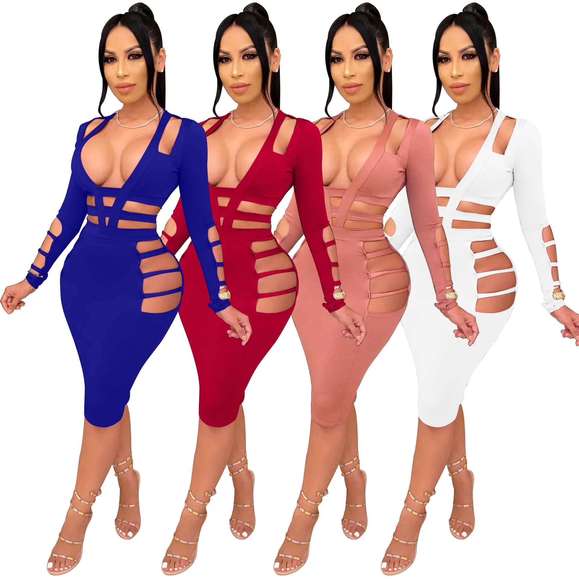 

2021 Sexy halter dress with two side straps sexy nightclub dress woman off Shoulder-waist slim sexy dress