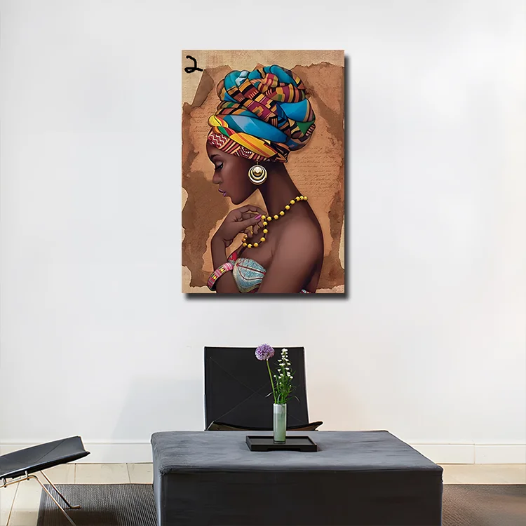 African Woman Canvas Art - Colorful Headwrap Traditional Jewelry Wall Decor for Bedroom