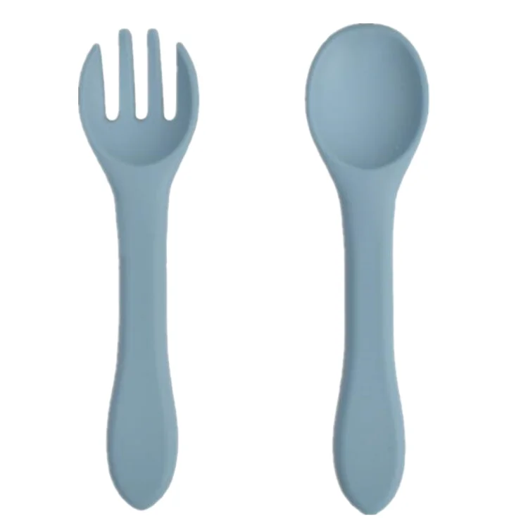 

Customize Logo BPA Free Soft Spoon And Fork Silicone Baby Sets, 28 colors