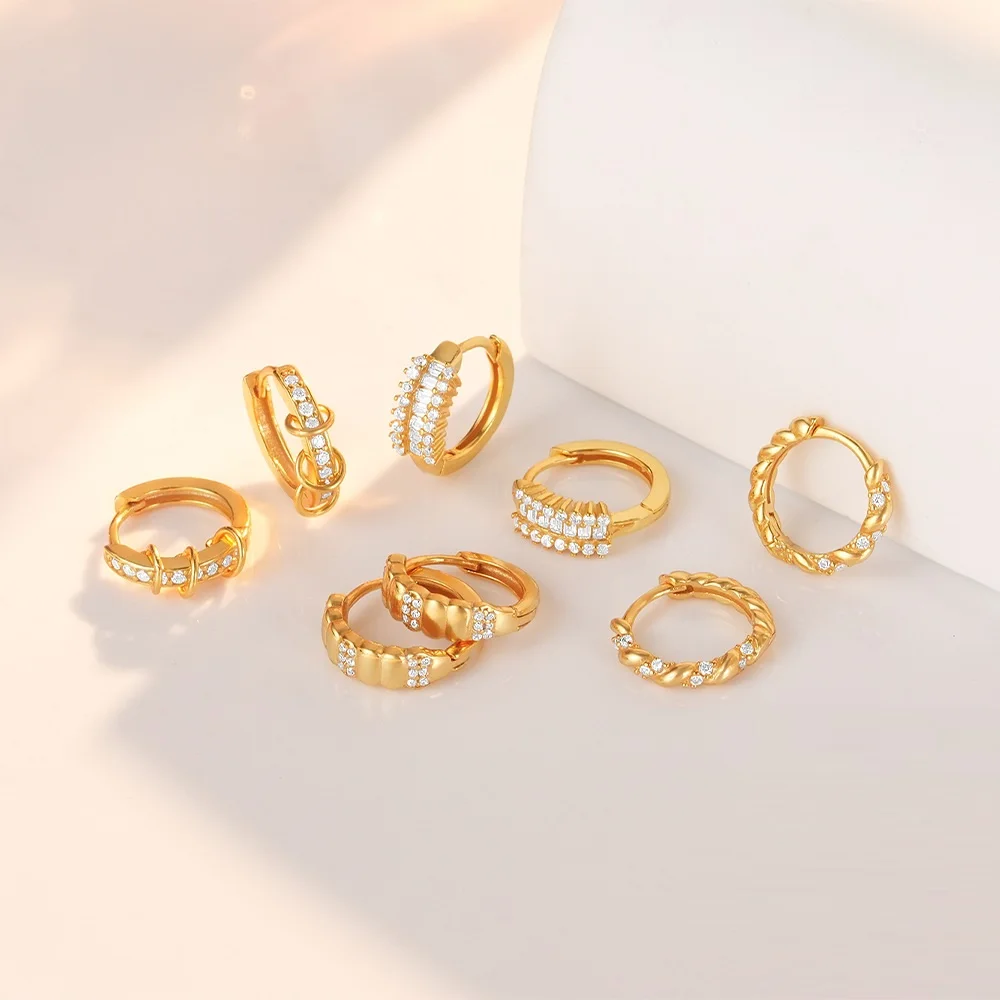 925 Sterling Silver Minimalist Zirconia Pave Twisted Circle Dangle Jewelry Vintage Style Huggie Earring