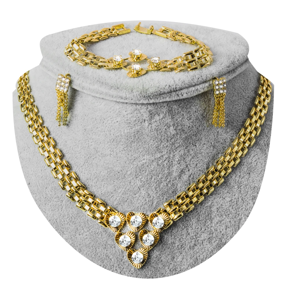 

2021 New Fashion Water Diamond High Quality Copper Romantic Wedding Earring Neckle and Bracelets Set