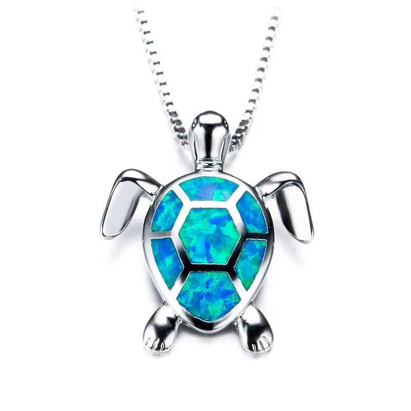 

Cute Turtle Pendant Necklace Lovely Animals White Fire Opal Necklace