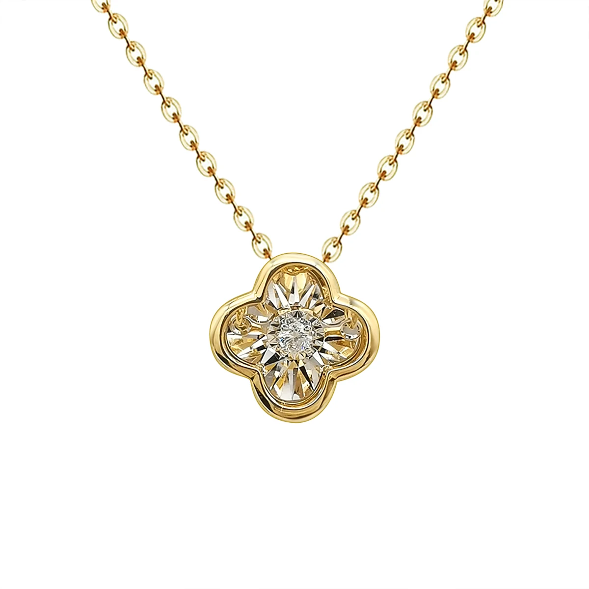 

Newest Design 18K Genuine Gold Clover Necklace 18K Dancing Diamond Real Gold Necklace Wholesale drop shipping