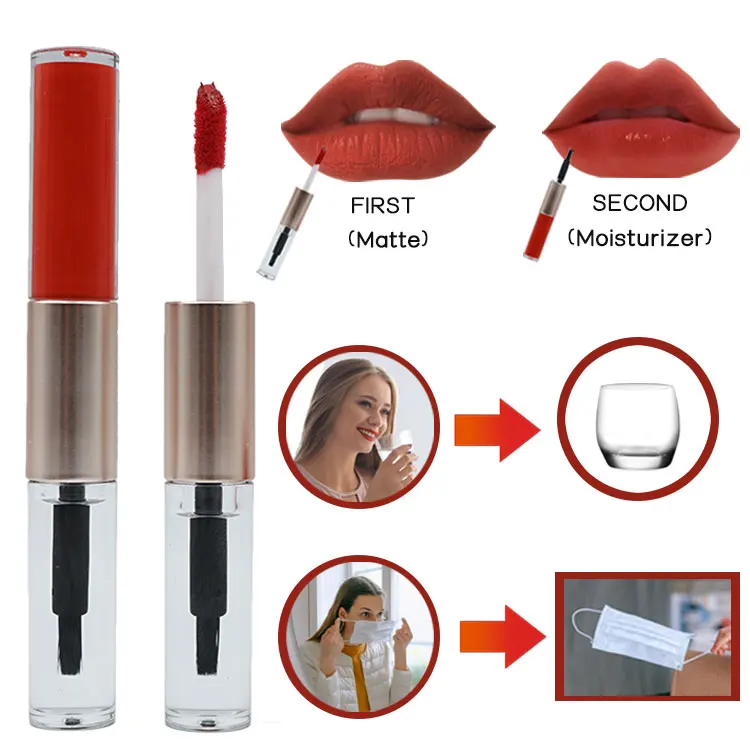 

Private Label Long Lasting Non Stick Cup Lip Gloss Red Matte Moisturizer Liquid 2 In 1 Lipstick