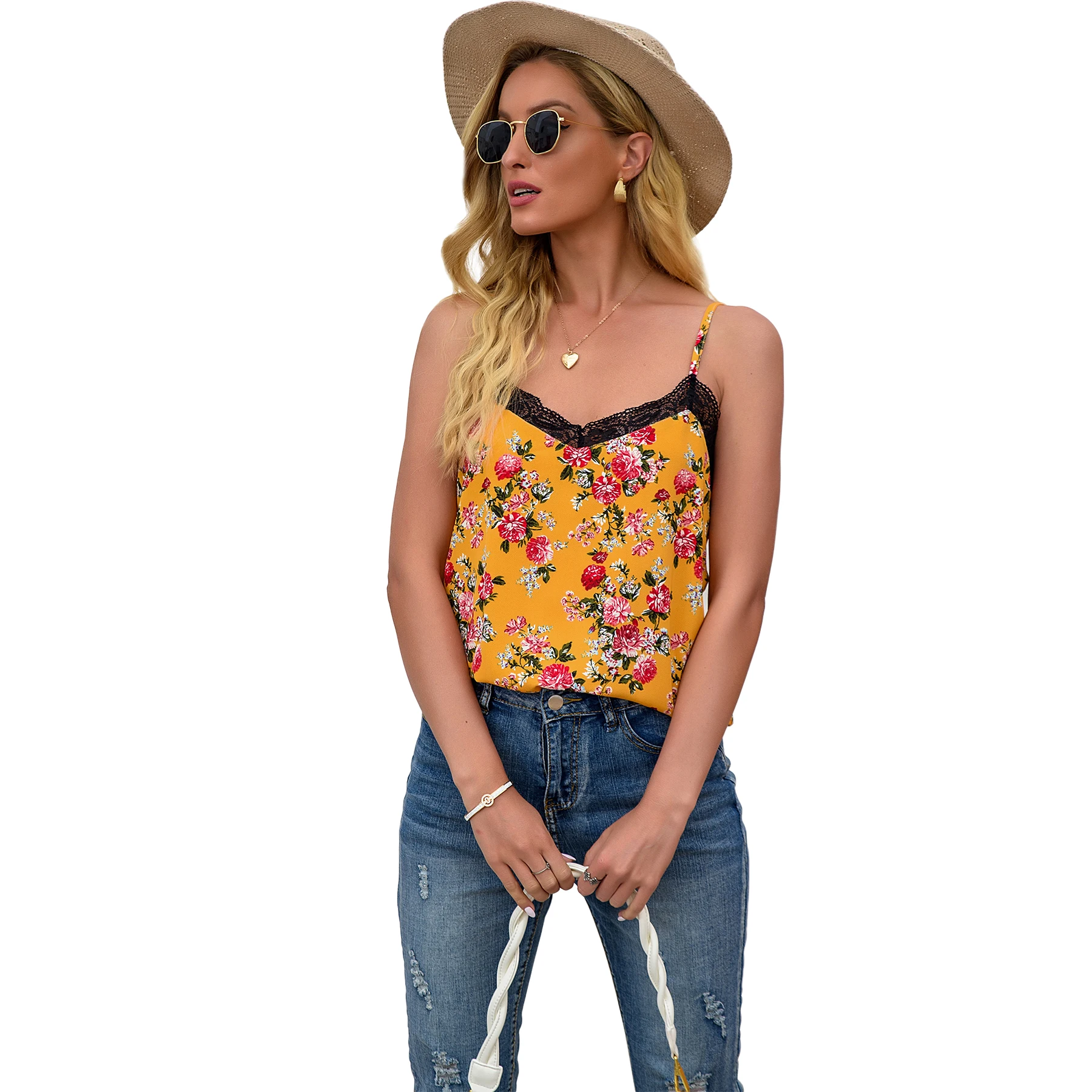 

Fashionable Spaghetti Strap With Lace Women Clothes Tops Blouses Women Top Ladies Tops