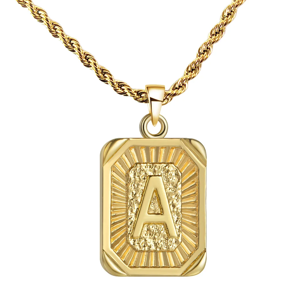 

New Arrival Hiphop Alphabet A-Z Letter Necklace 18K Gold Plated Stainless Steel Rope Chain Initial Pendant Necklace, As picture
