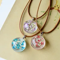 

new art small fresh color floral semi-spherical dried flower necklace jewelry