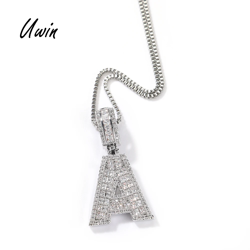 

UWIN Hip Hop Varsity Initial Letters Numbers Pendant Bling Necklace with 1.5mm Width Stainless Steel Box Chain for Women