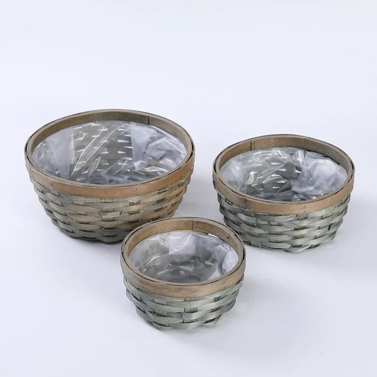 

Wholesale customized handmade oval grey wood chip garden planters flower pot plant basket, As photo or as your requirement