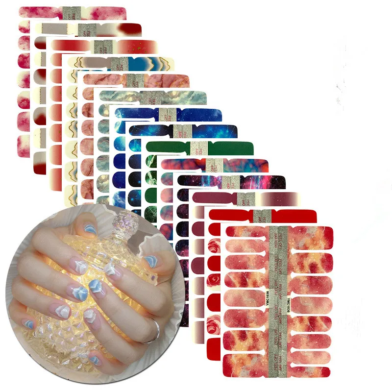 

Good Quality Real Nail Polish Stickers Wraps Gradient Metallic Nail Decals Paper Sticker for Nail, 14 designs available