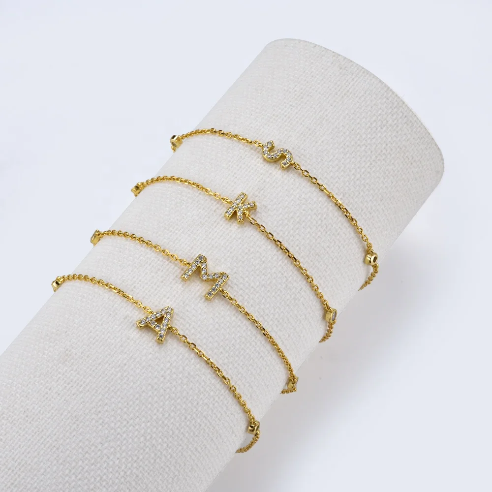 

FUAMAY Luxury Alphabet A Link Chains Bracelets 925 Sterling Silver Plata Letter Bracelets Pulseras