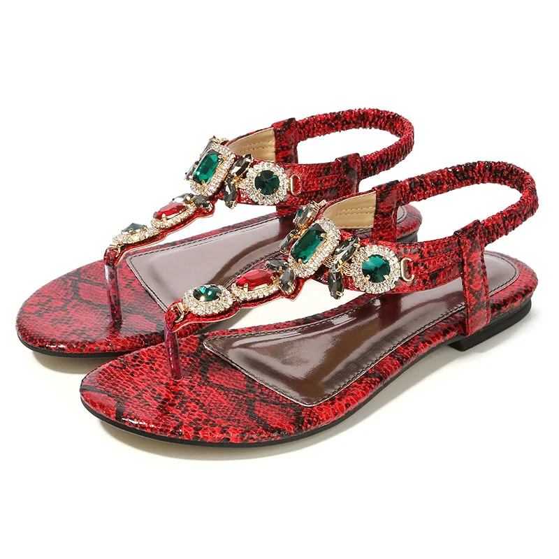 

2021 summer new trendy women's clip toe flat sandals with luxury gem design