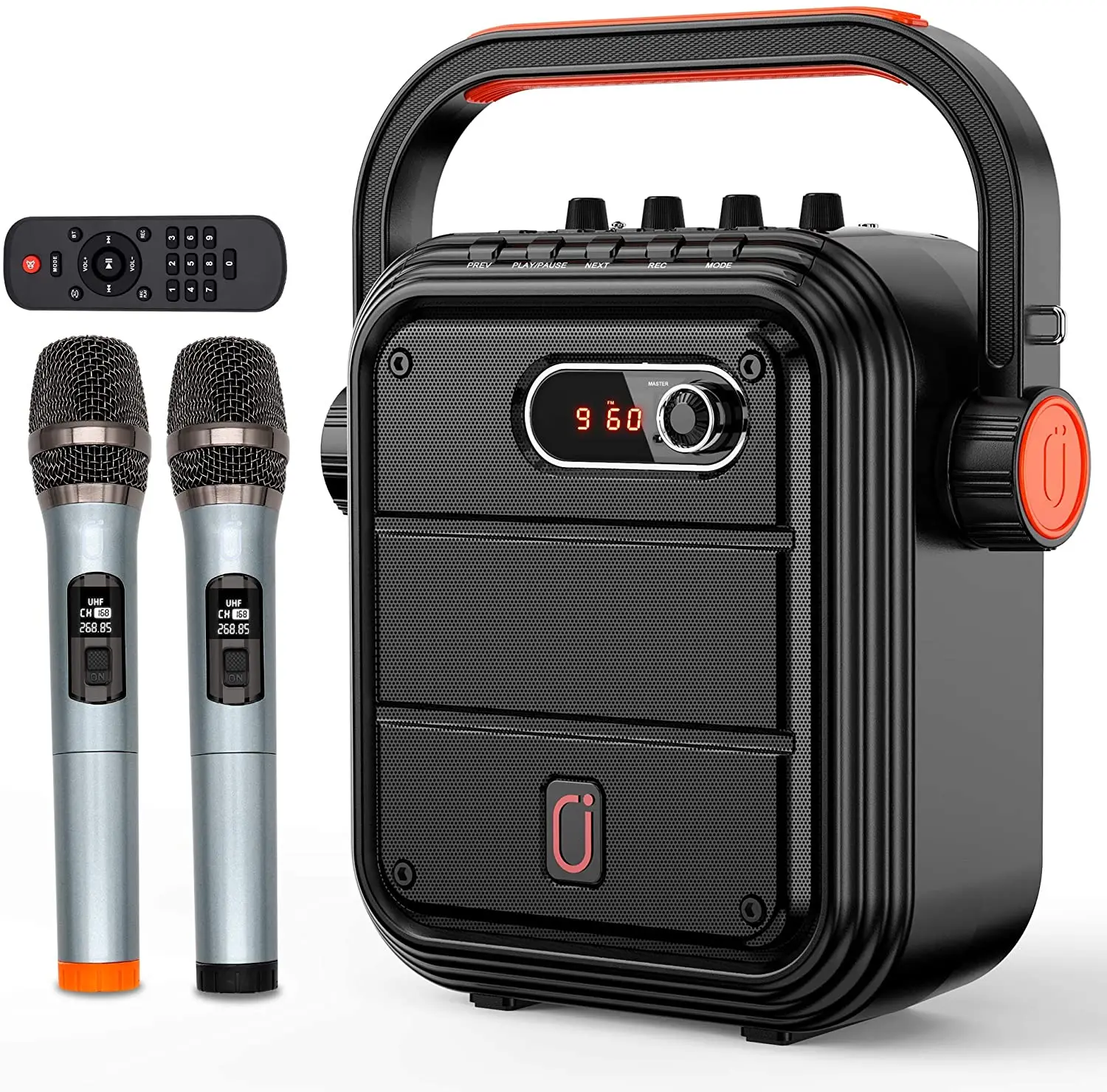 

Karaoke Machine with Two Wireless Microphone Outdoor Party Travel Speaker, Black