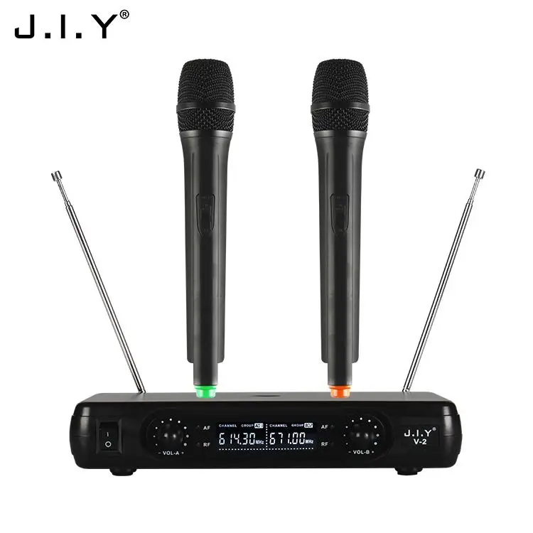 

J.I.Y V2 Digital High Quality Digital Display Plastic Wireless Microphone With Receiver Wireless Mic System Wireless Microphone, Black