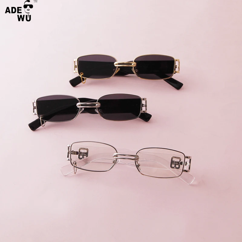 

ADE WU STY85103F Fashion Design Brand High Quality Retro Shades Plain Glasses Unisex Metal Ring Square Sunglasses for Decoration, Picture colors