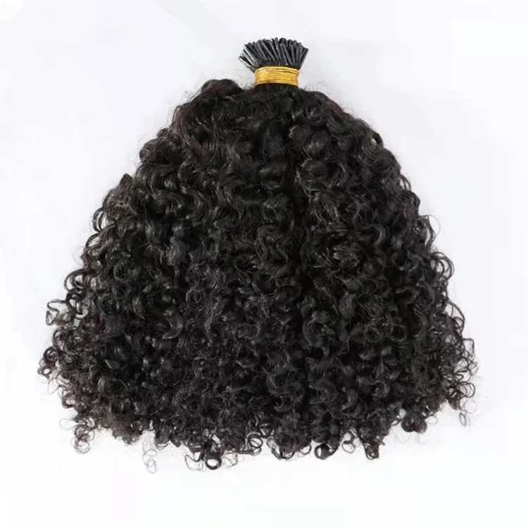 

100% remy brazilian indian virgin 12a raw natural black itip human crochet tips 4B 4C 3B 3C kinky curly i tip hair extensions, Natural color