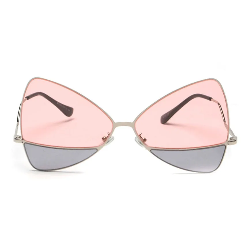 

2021 Women Chic Butterfly Sunglasses Double Color Two Tone Stylish Triangle Metal Frame Spectacles