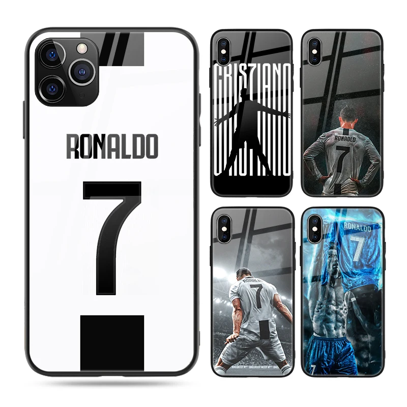 

Fashion Soccer Player CR7 Design UV Printing Glossy Phone Case for iPhone 12 11 XS Fundas Mixed Model Hard Casing, Black