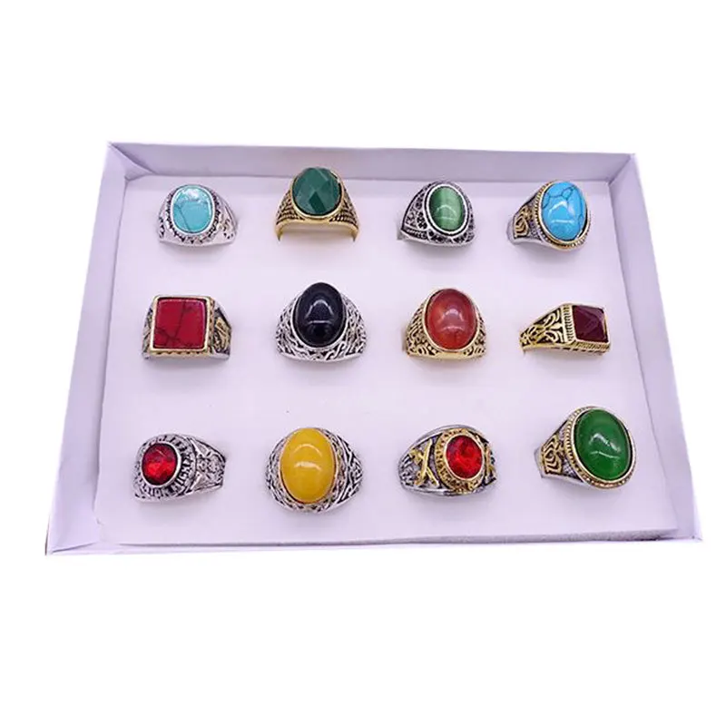 

PUSHI Jeweller Trendy Rings for Men Bulk Stone Ring Mixed Antique Personalize Engagement Alloy Fashion Unisex Rings Geometric